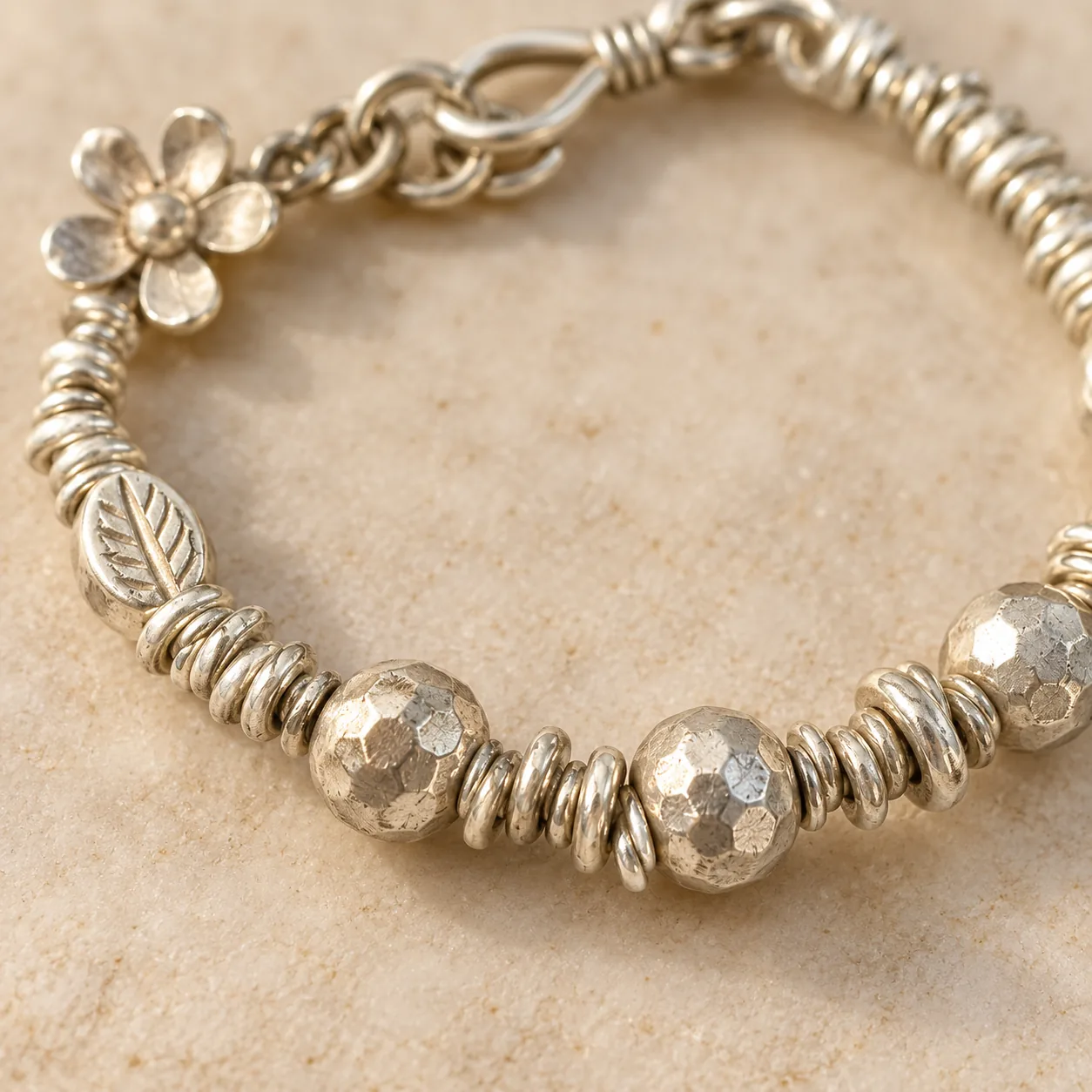 Hammered Silver Bead Bracelet detail 3