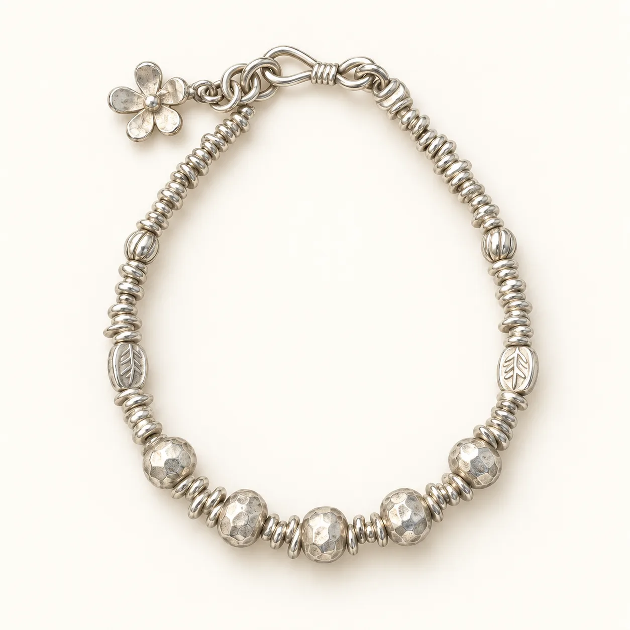 Hammered Silver Bead Bracelet detail 5