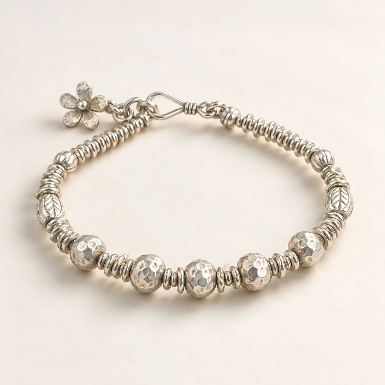 Hammered Silver Bead Bracelet detail 6