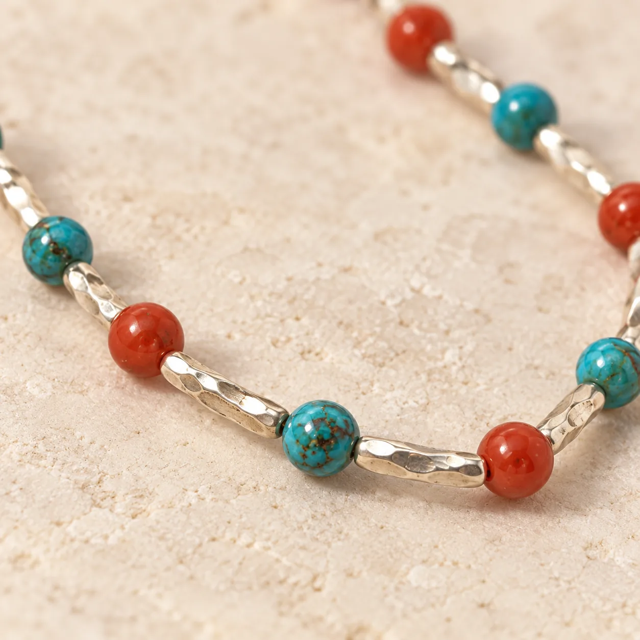 Turquoise & Agate Silver Necklace detail 3