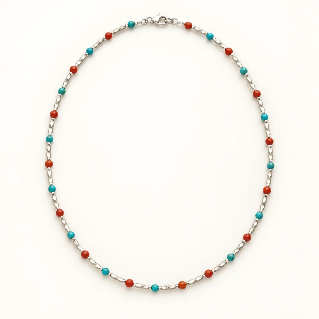 Turquoise & Agate Silver Necklace detail 4