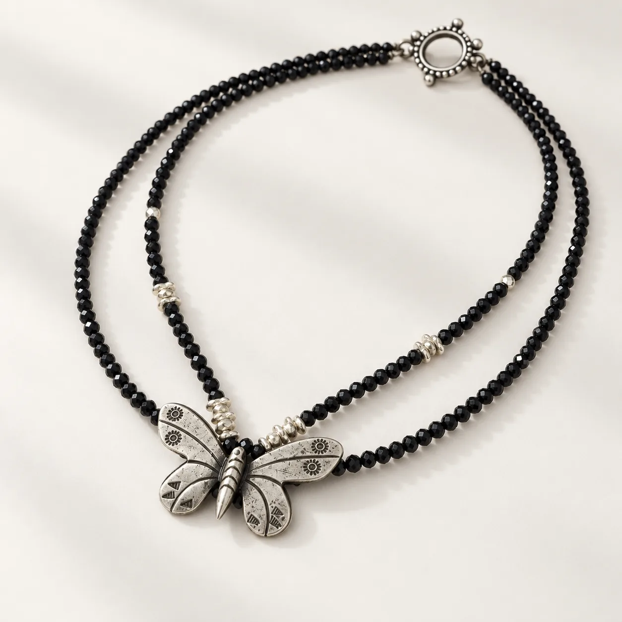 Black Spinel Butterfly Necklace detail 4