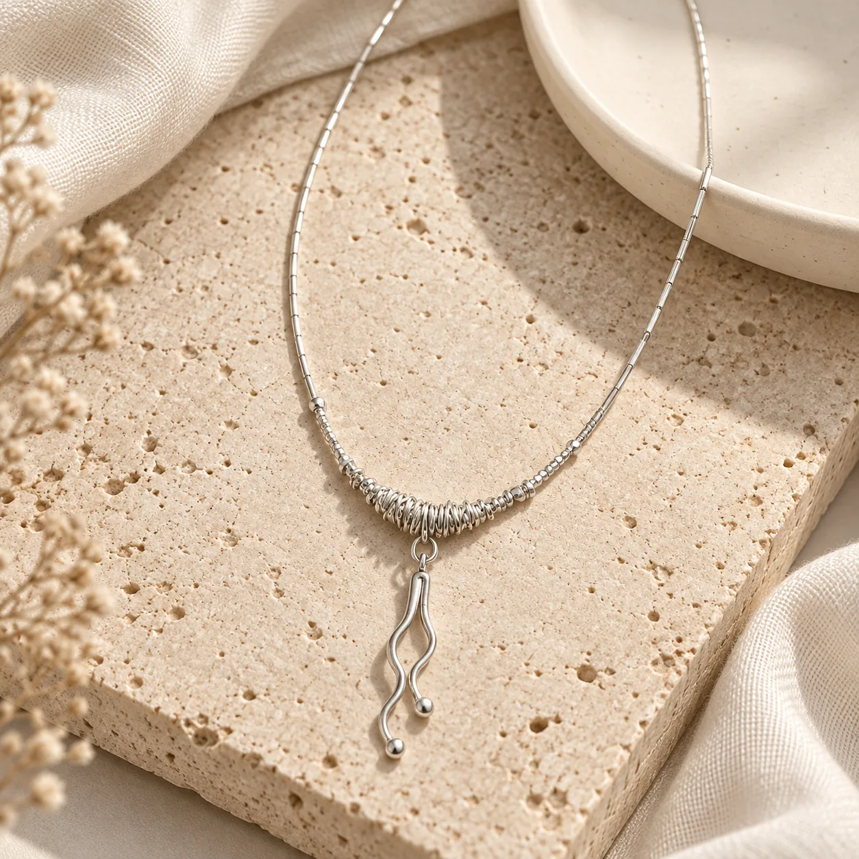 Wrapped Drop Silver Necklace detail 5