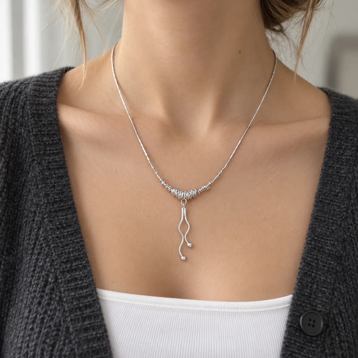 Wrapped Drop Silver Necklace detail 6