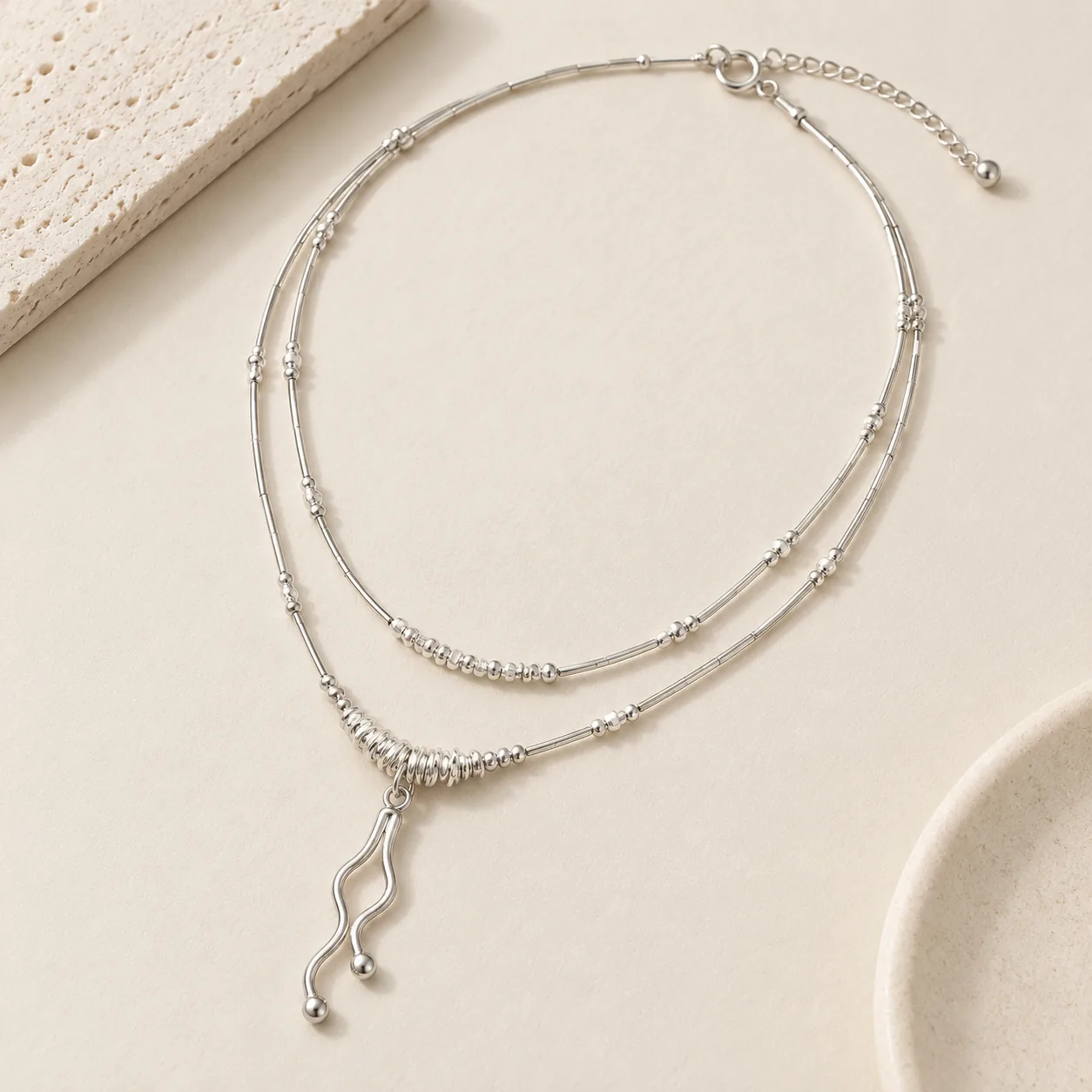 Wrapped Drop Silver Necklace detail 7