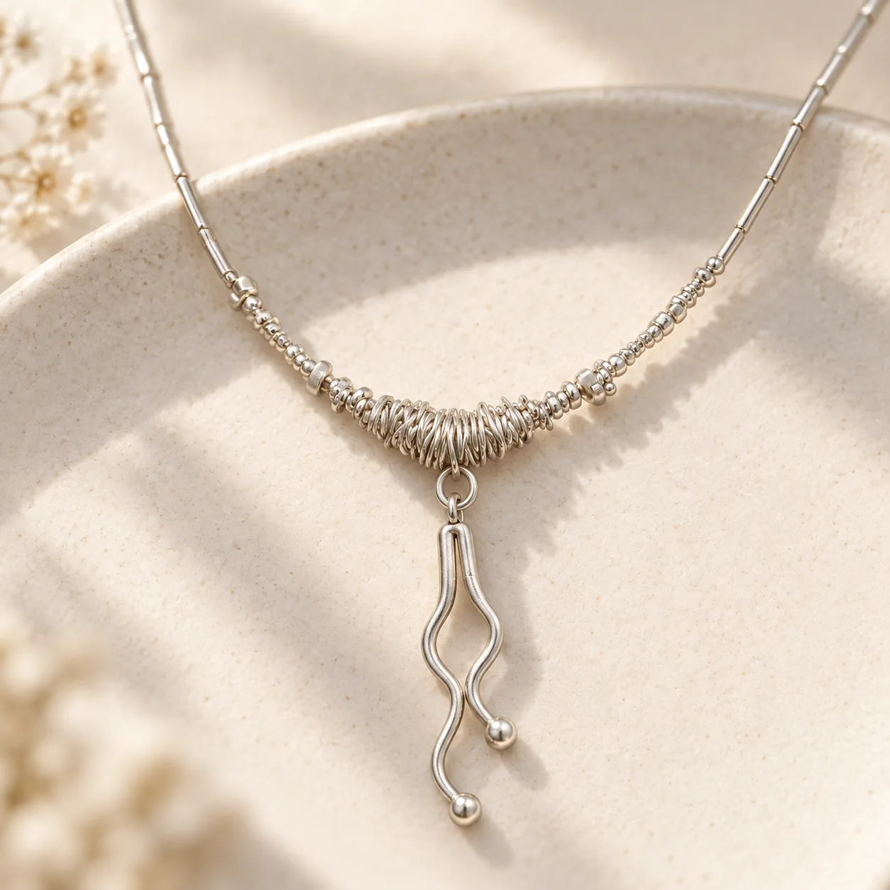 Wrapped Drop Silver Necklace detail 8