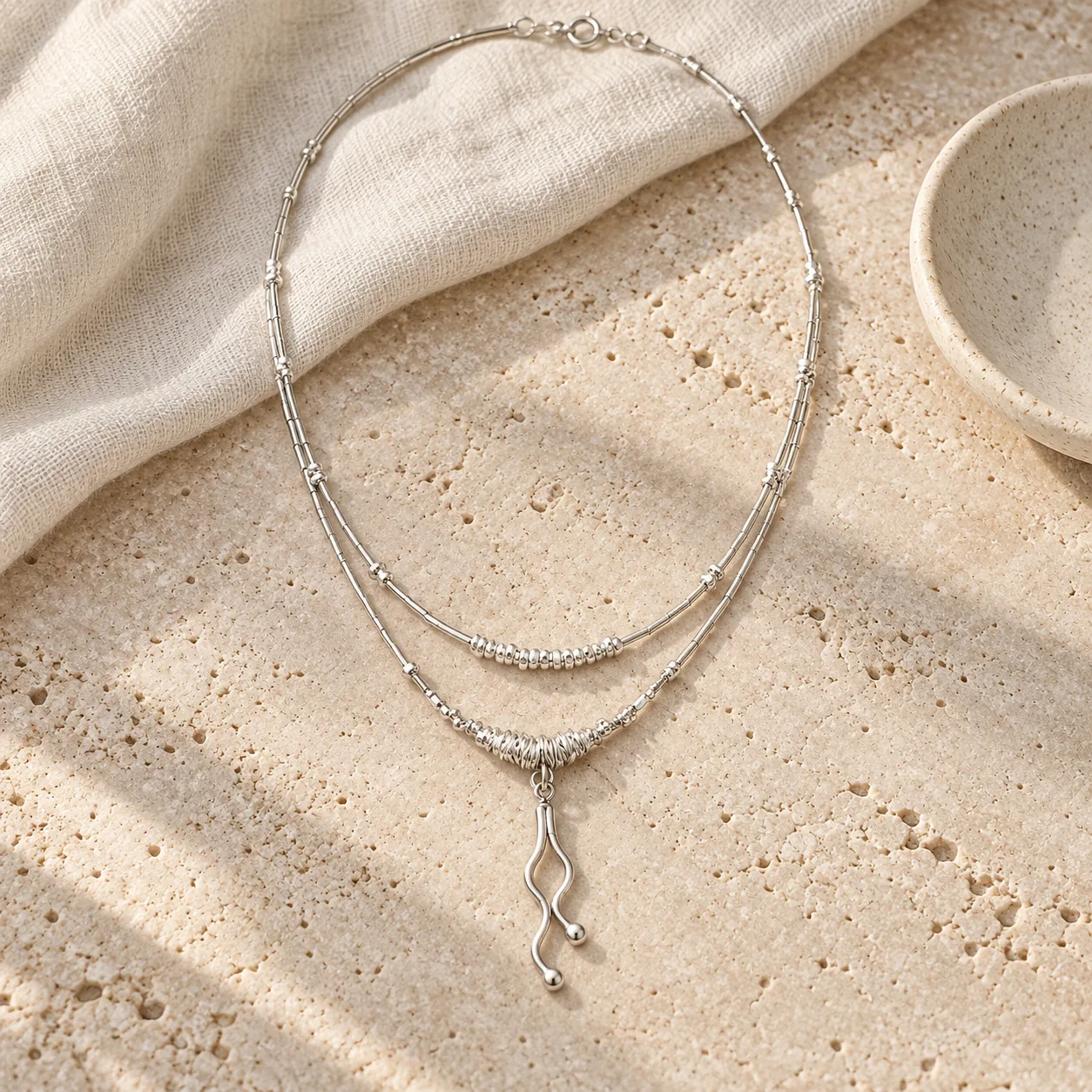 Wrapped Drop Silver Necklace detail 9