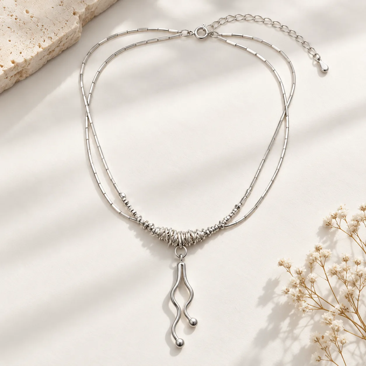 Wrapped Drop Silver Necklace detail 11