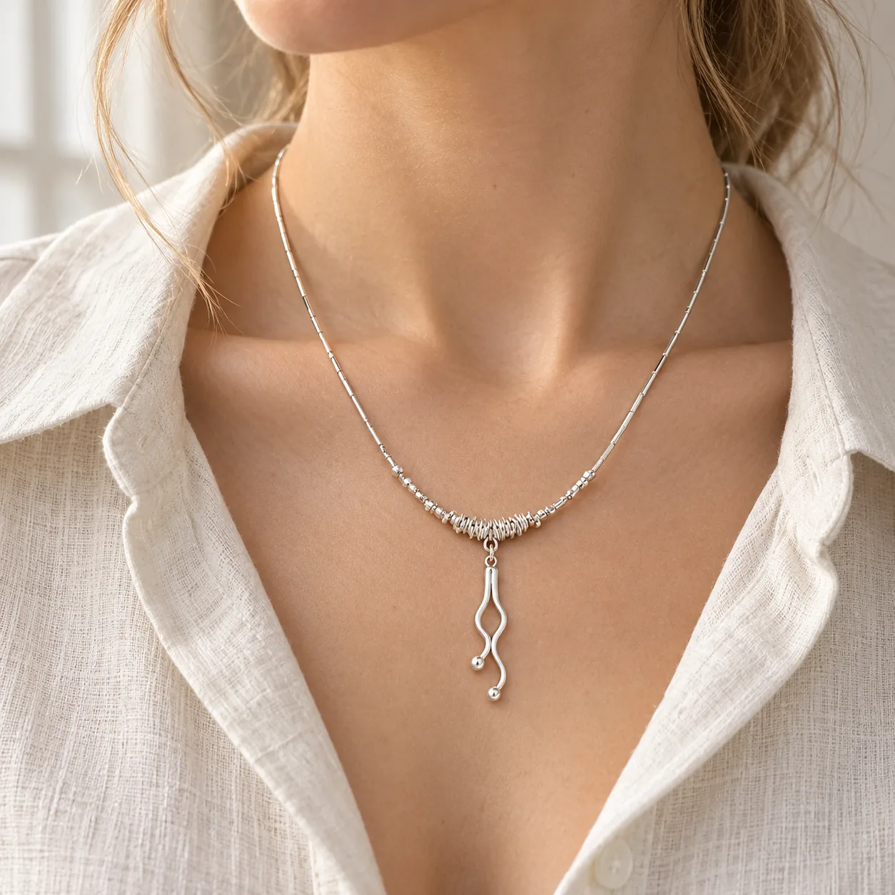 Wrapped Drop Silver Necklace detail 12