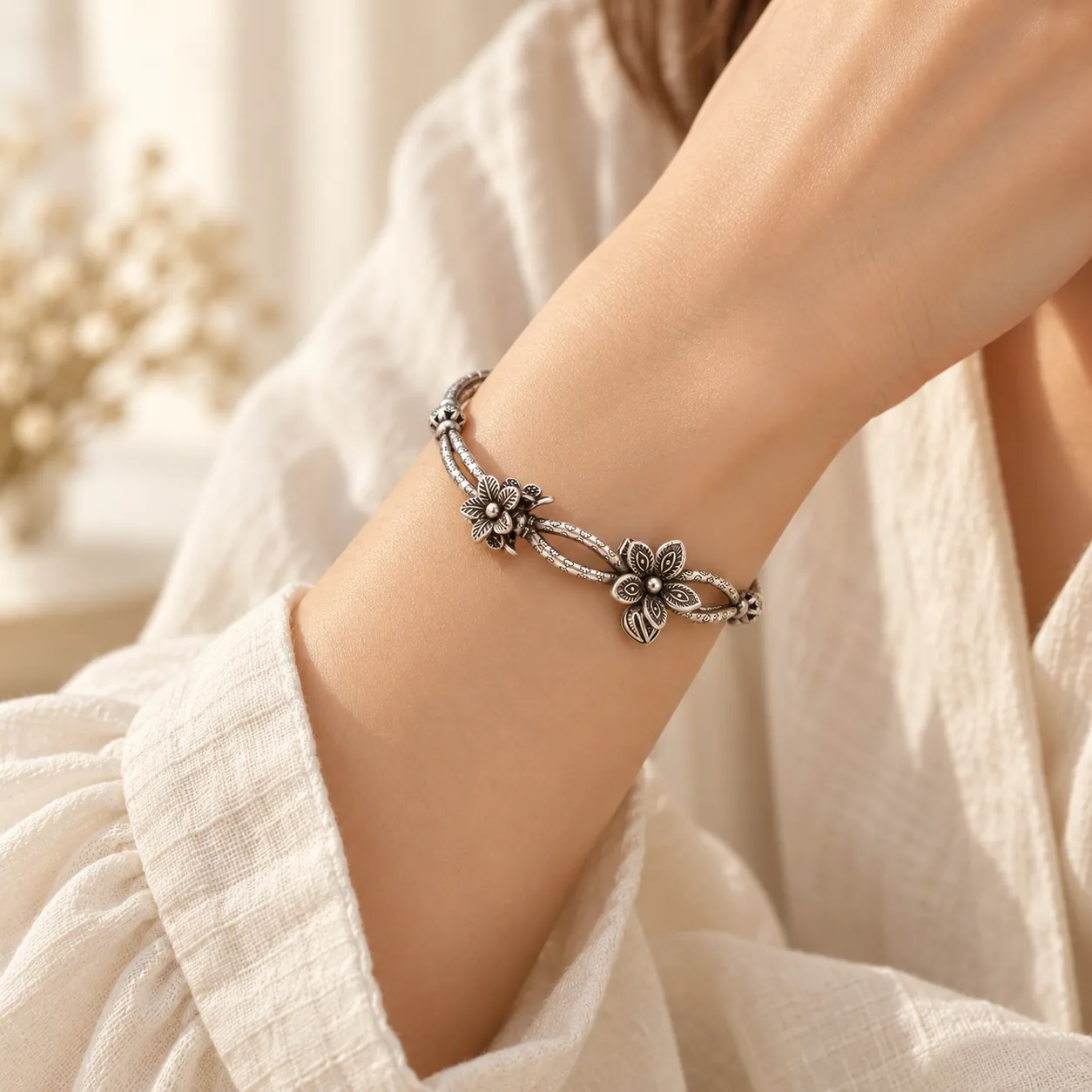 Vintage Triple-Flower Bracelet detail 4