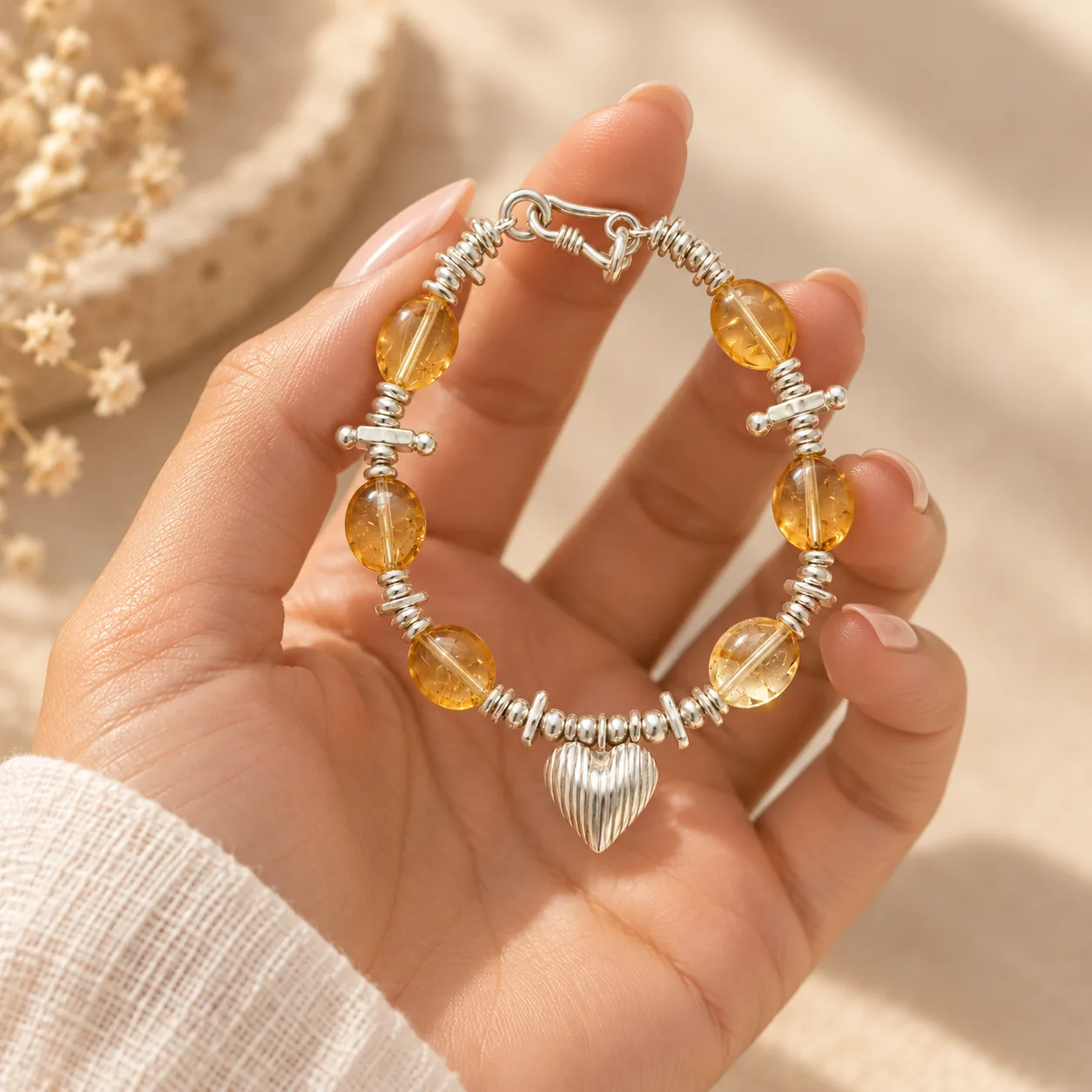 Citrine Heart Silver Bracelet detail 3