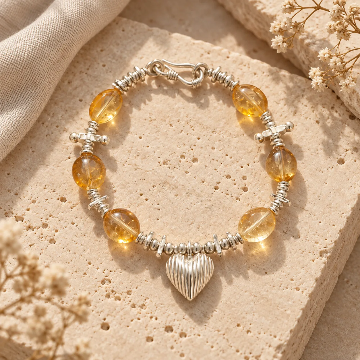 Citrine Heart Silver Bracelet detail 6