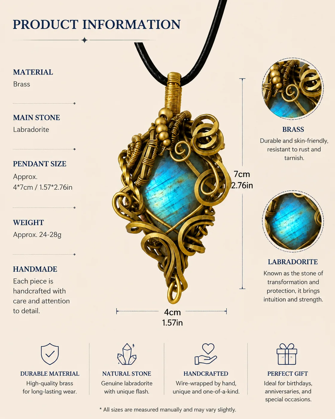 FLOWSTATE Labradorite Wire-Wrapped Pendant detail 5