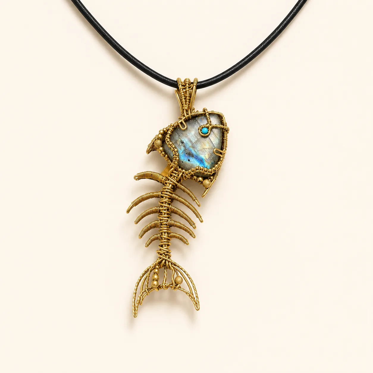 BLUE DRIFT Labradorite Fishbone Pendant detail 6