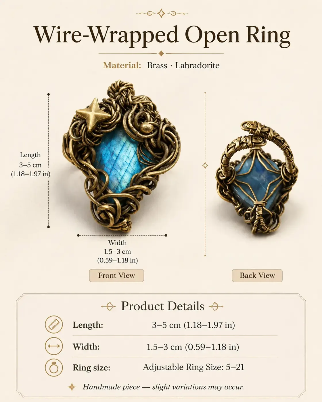 Wire-Wrapped Labradorite Open Ring detail 4