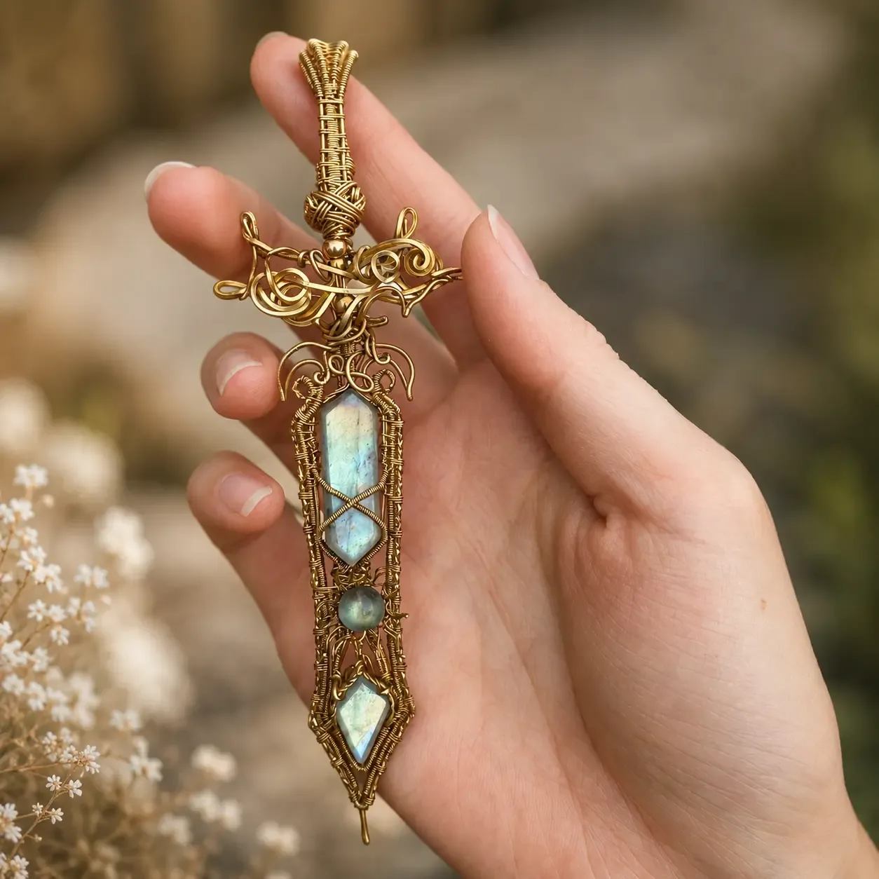 Wire-Wrapped Labradorite Sword detail 4