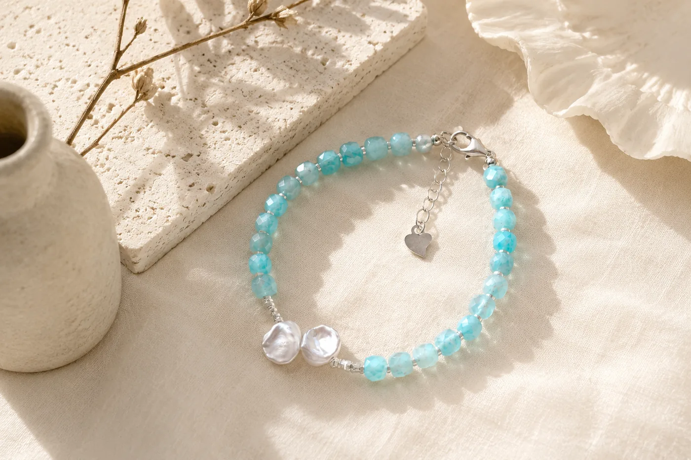 SEA PETAL Amazonite & Baroque Pearl Bracelet detail 3