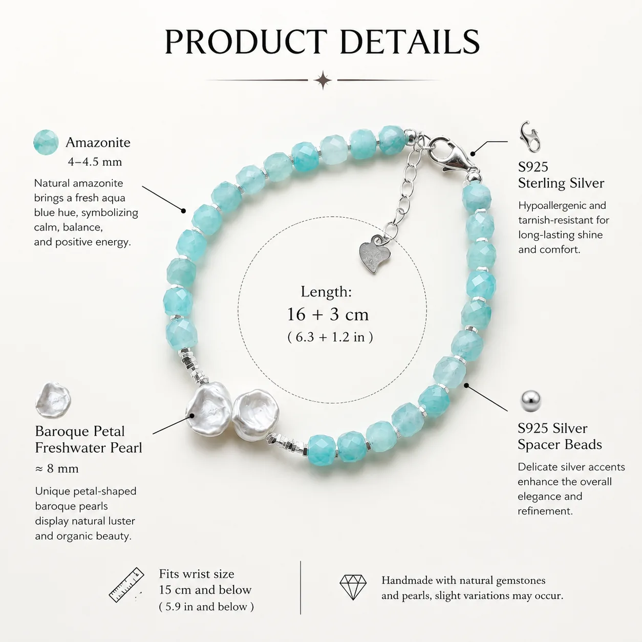 SEA PETAL Amazonite & Baroque Pearl Bracelet detail 4