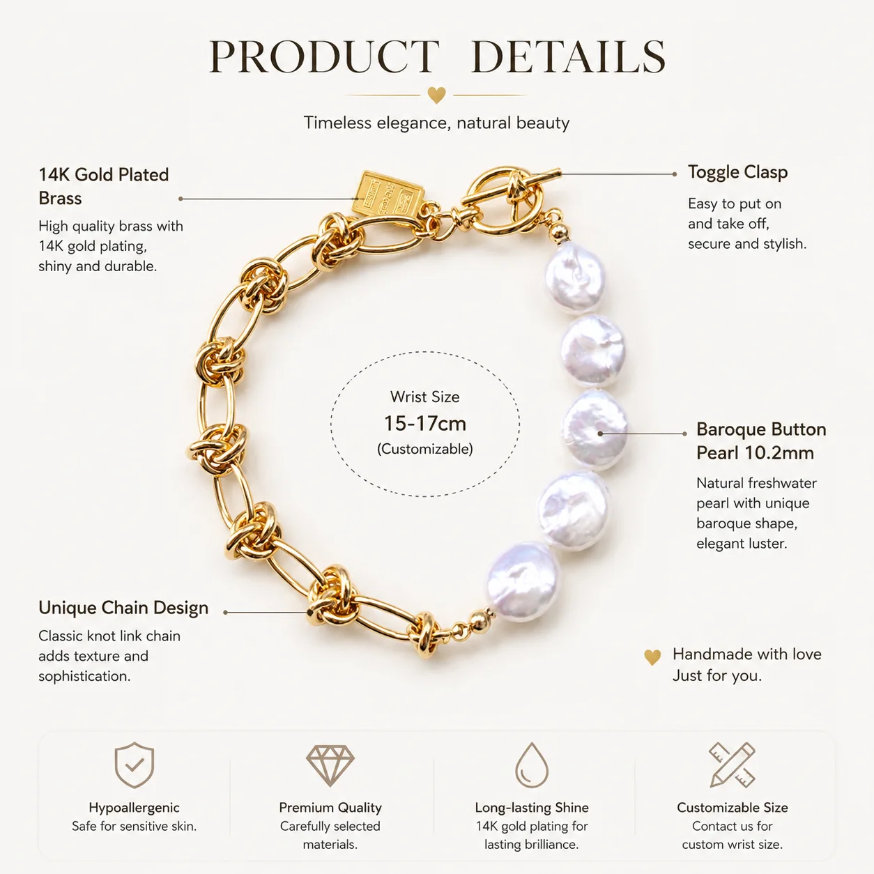 GOLDEN TIDE Baroque Pearl Bracelet detail 6