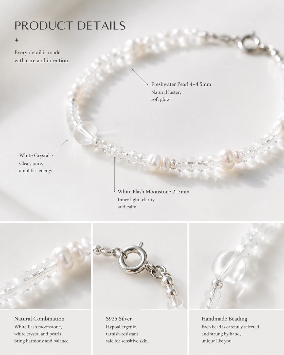 FROST SHARD Quartz & Pearl Bracelet detail 4