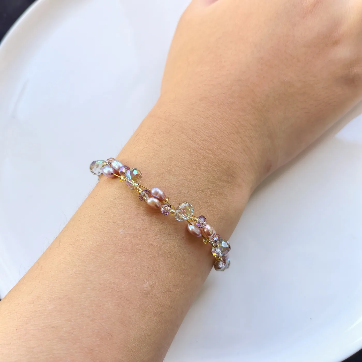 TRIJORA Blush Aurora Pearl & Crystal Bracelet detail 4