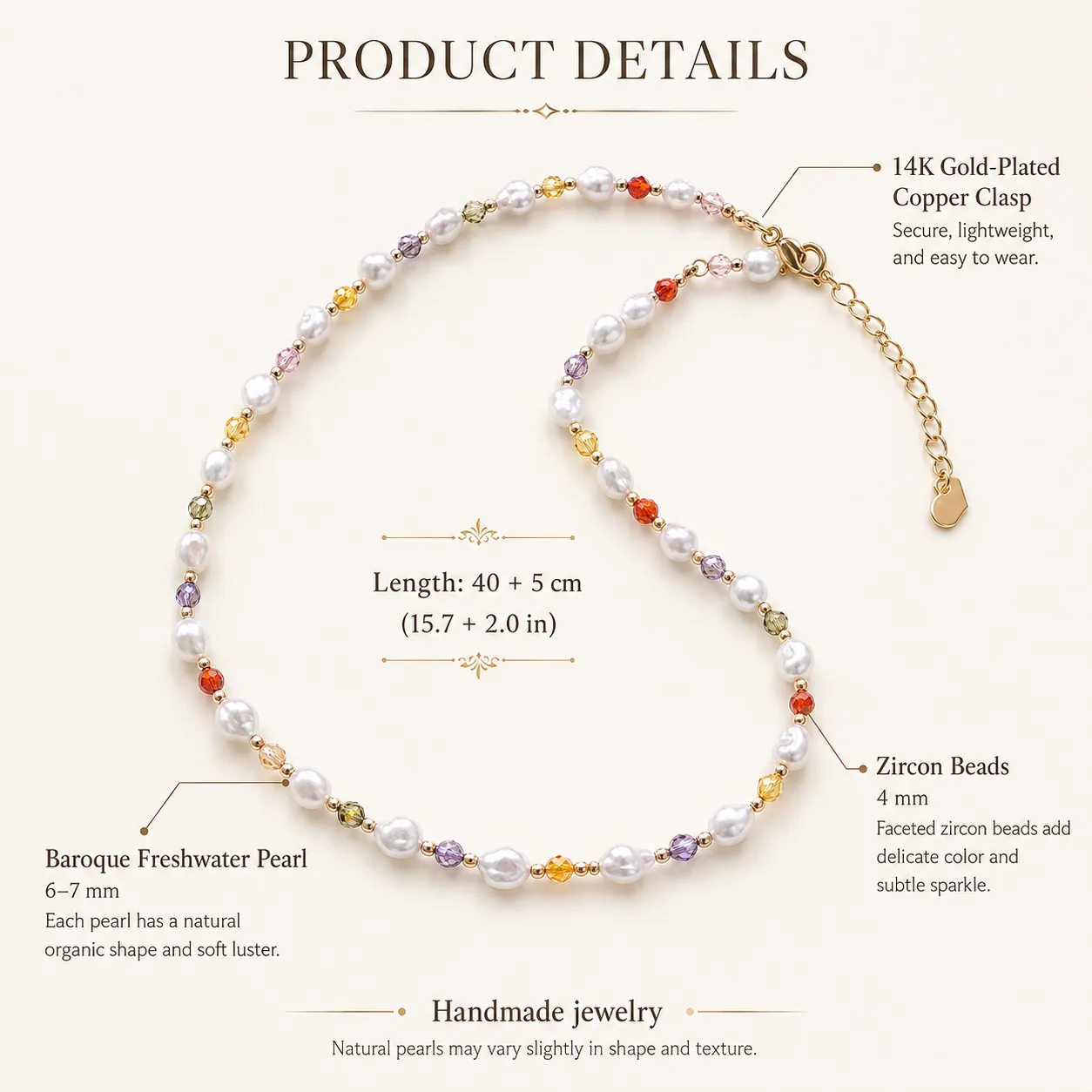 Zircon & Baroque Pearl Necklace detail 4