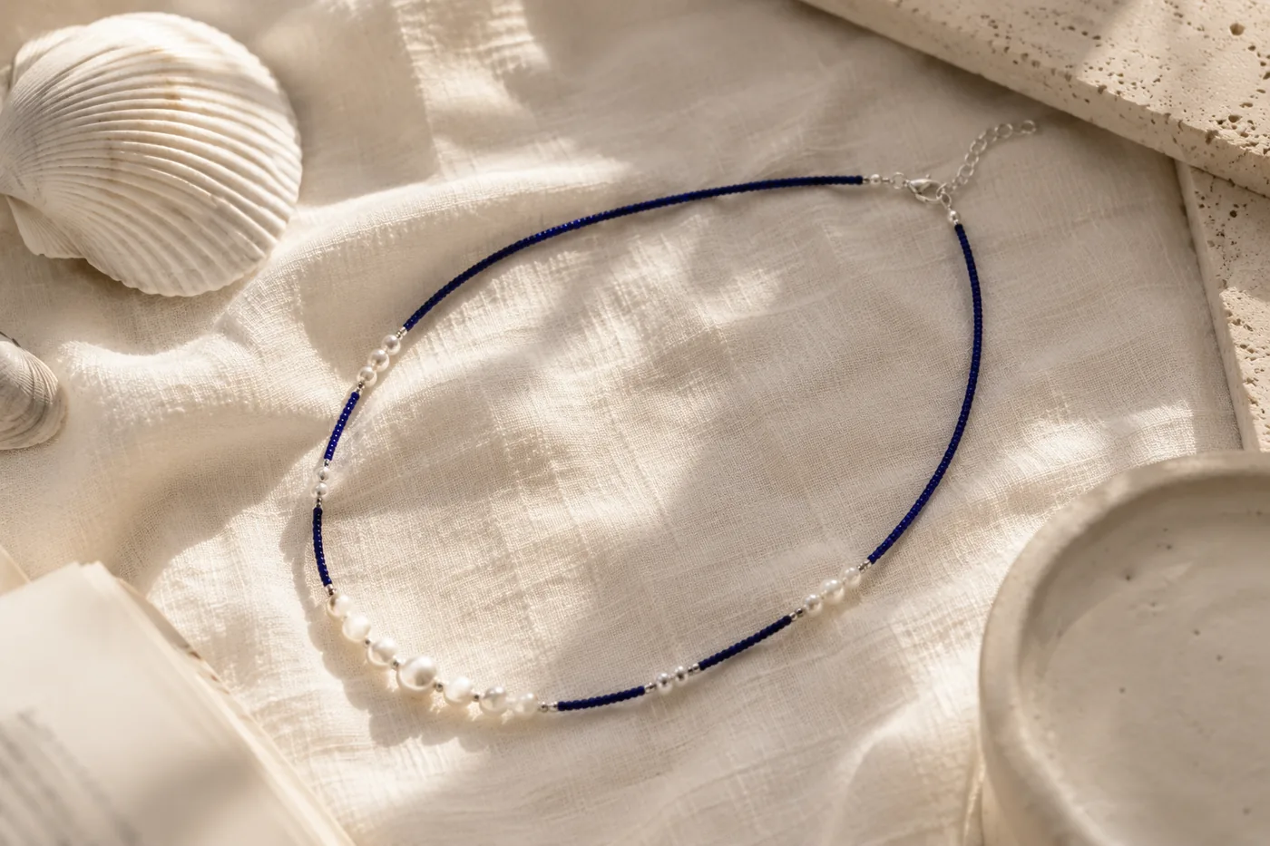 STELLAR TIDE Lapis & Pearl Necklace detail 5