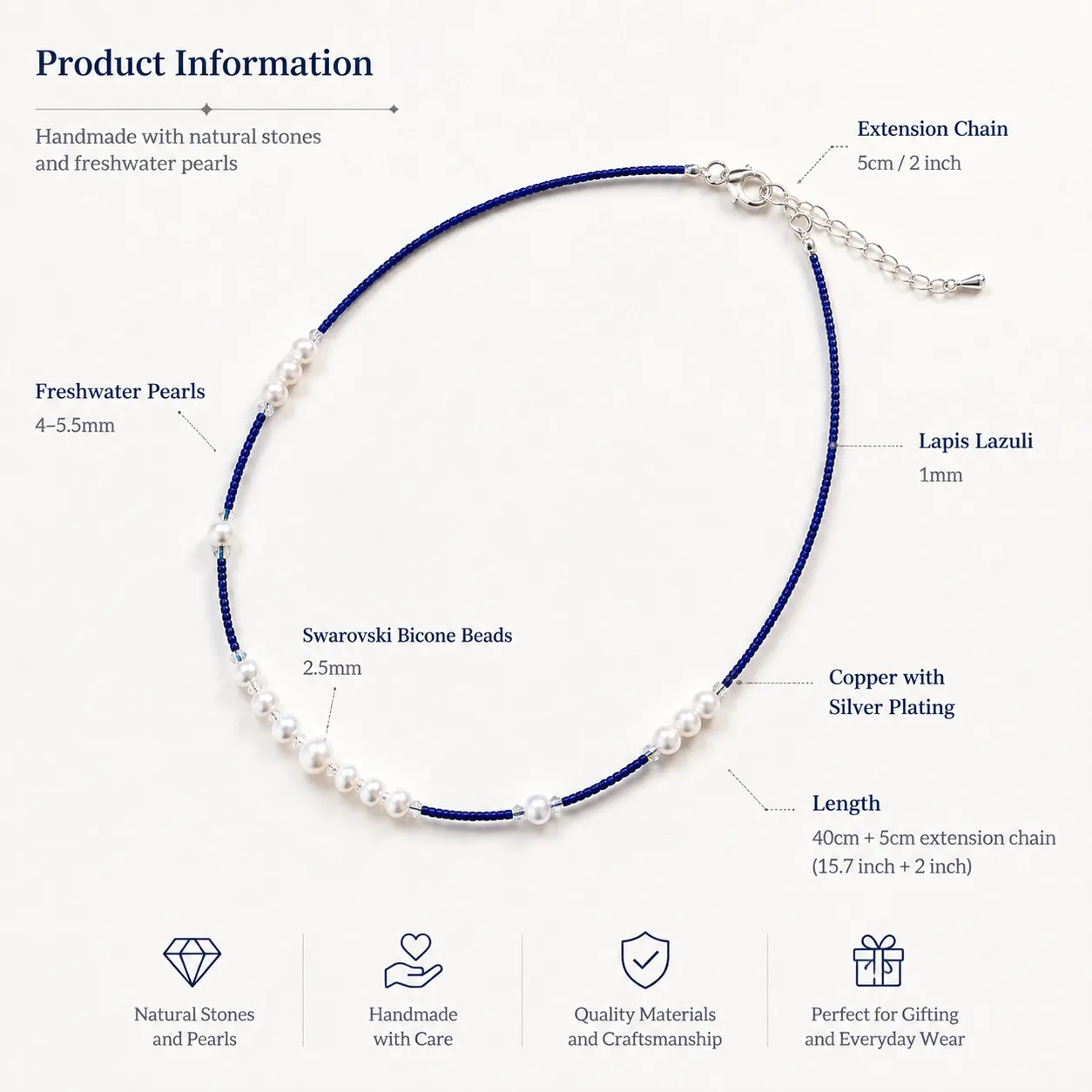 STELLAR TIDE Lapis & Pearl Necklace detail 6