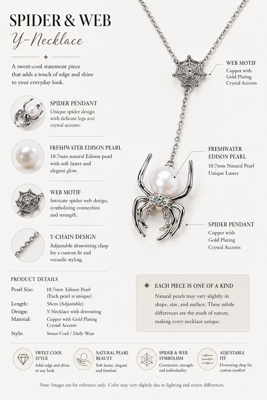TRIJORA Spider & Web Edison Pearl Y-Necklace detail 5