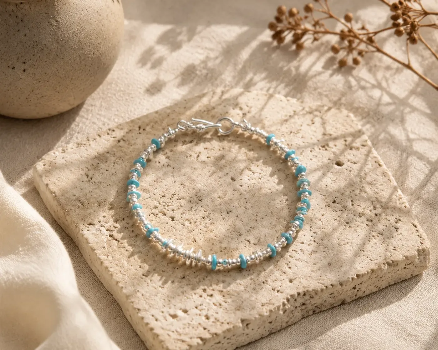 TRIJORA Hubei Turquoise & Handmade Silver Bracelet detail 3