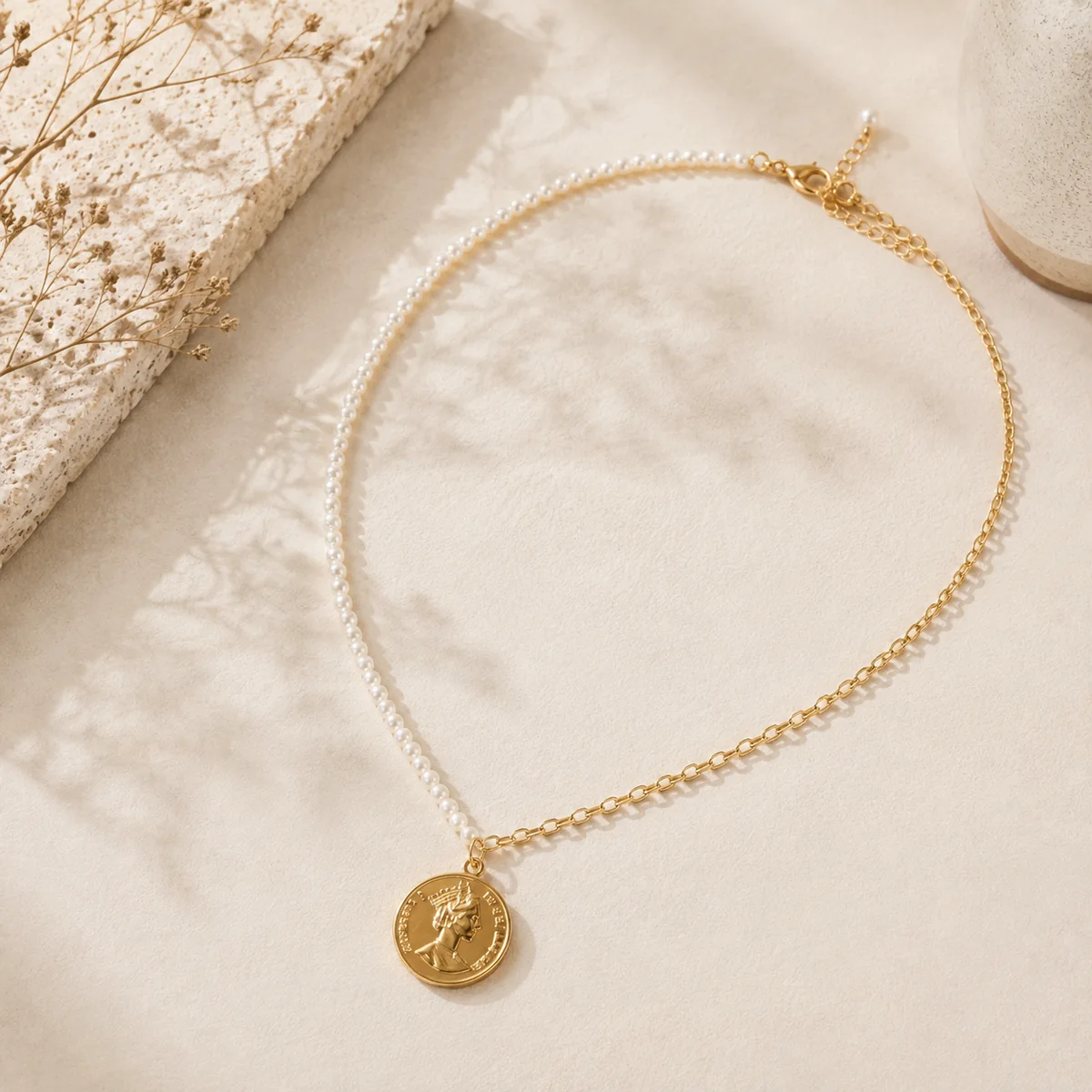 Coin & Pearl Pendant Necklace product view