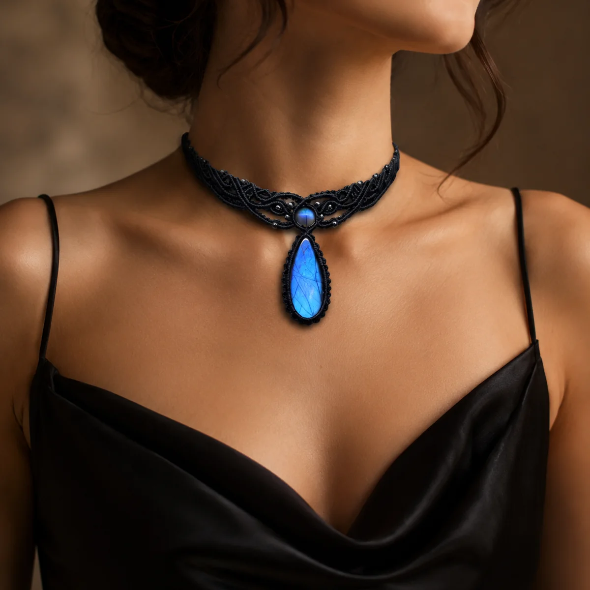 Labradorite Teardrop Collar worn or styled
