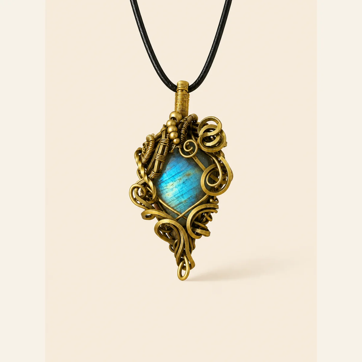 Labradorite pendant on a light background