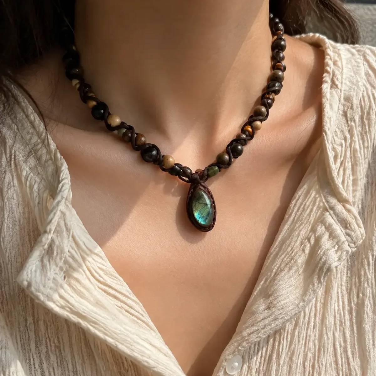FOREST VALLEY STREAM Labradorite Necklace worn or styled