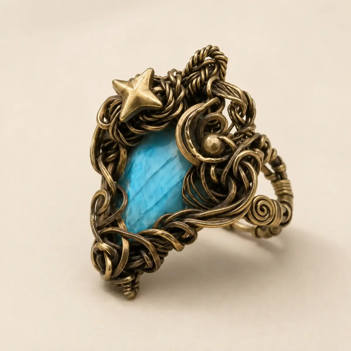 Wire-Wrapped Labradorite Open Ring product view
