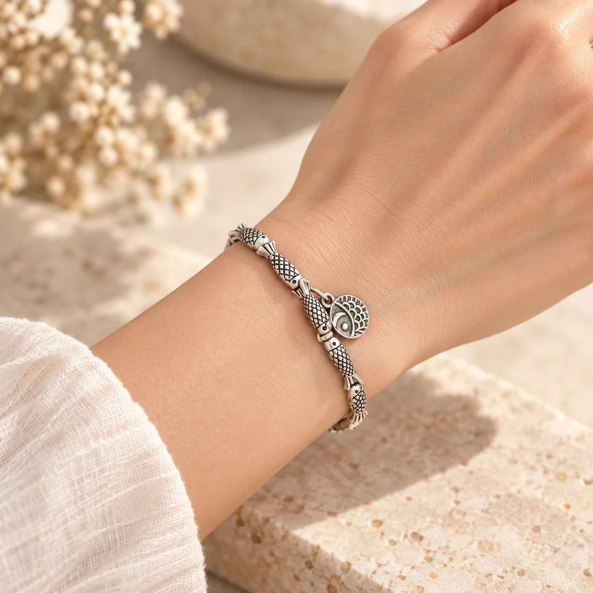 Vintage Lucky Fish Bracelet worn or styled