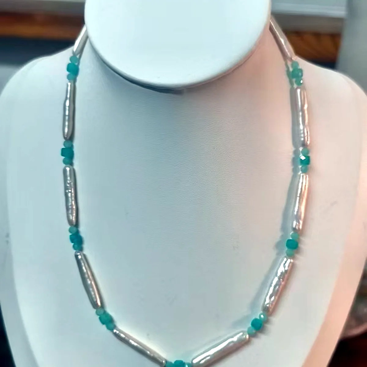 Turquoise-Inlay Tube Bead Necklace