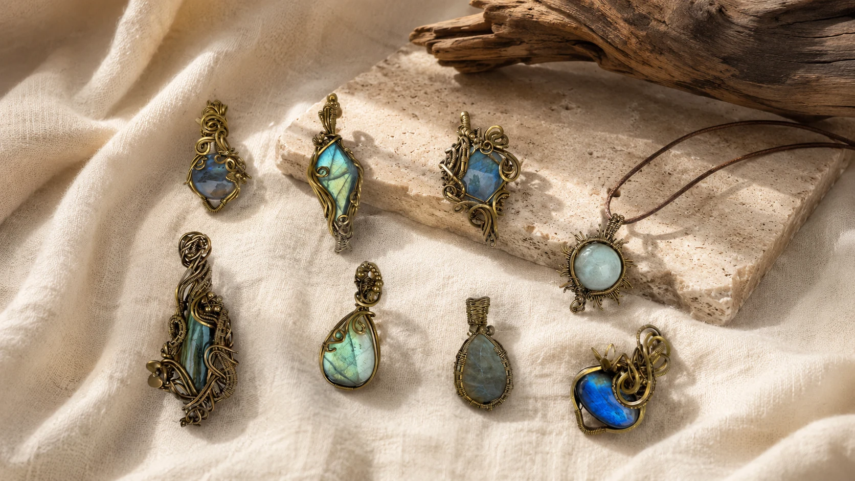 One-of-a-kind wire-wrapped labradorite jewelry
