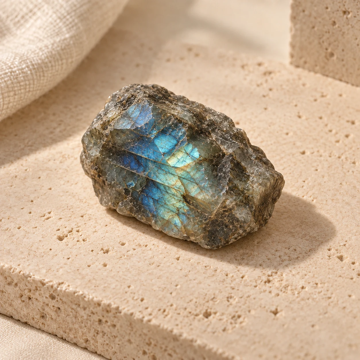 Rough labradorite with blue and green flash