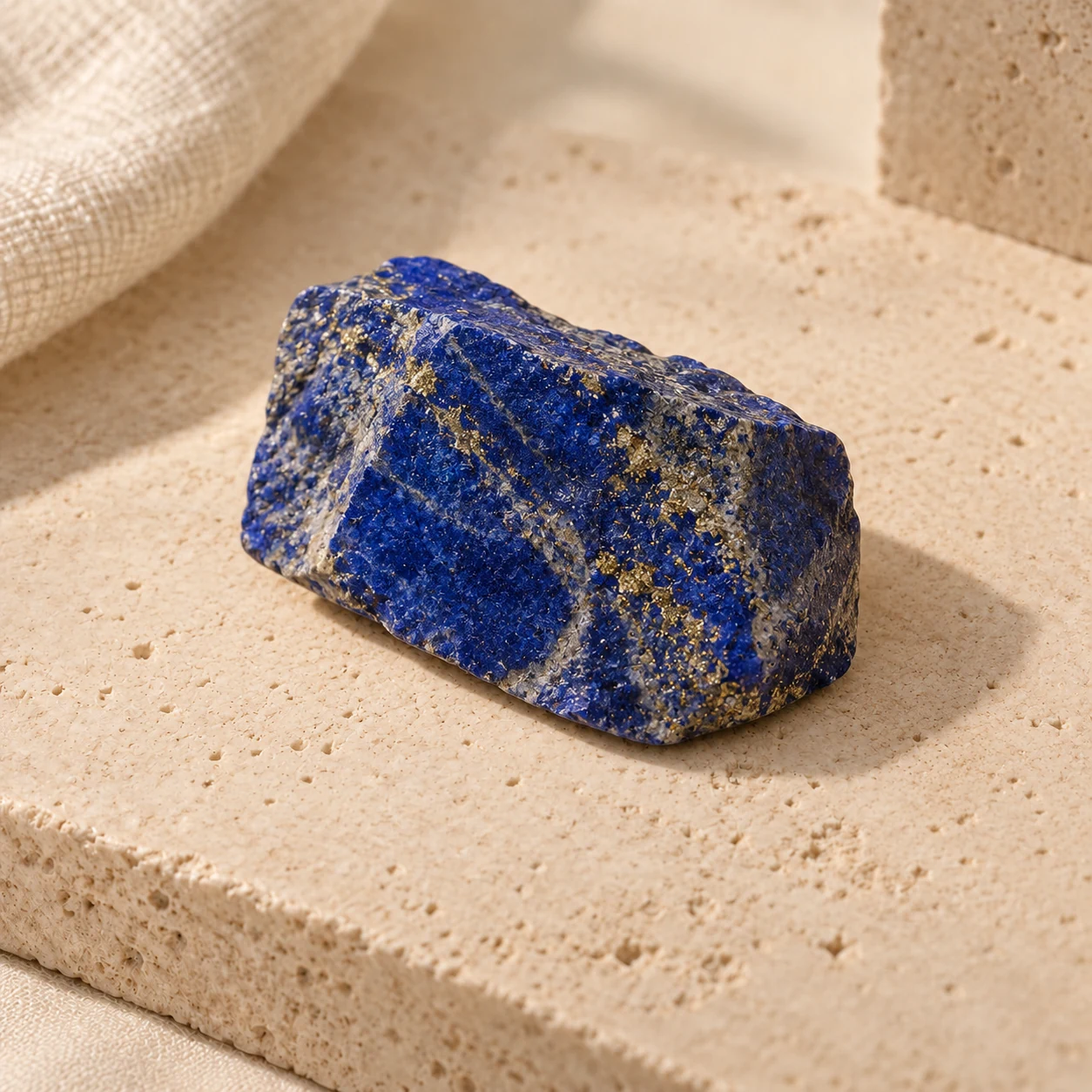 Deep blue lapis lazuli with golden mineral traces