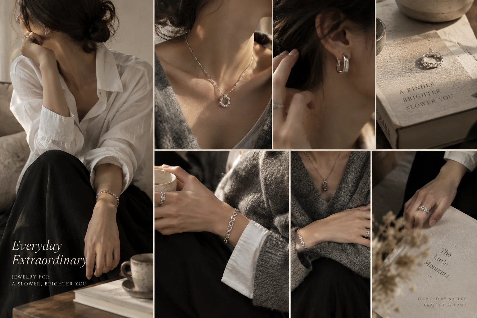 Silver jewelry worn naturally during everyday moments
