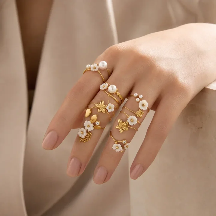 PETAL WHISPERS Floral Ring Collection styled or worn view