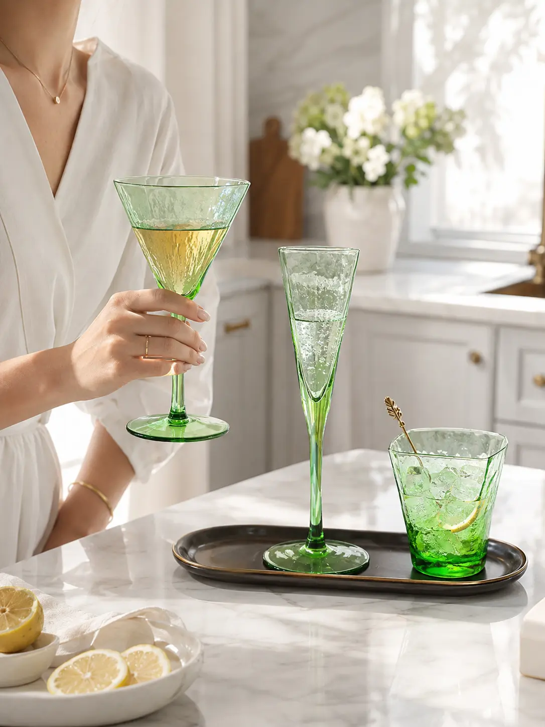 VERDANT WATER — Hand-Blown Green Glassware Collection