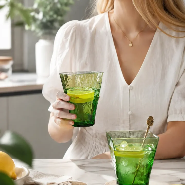 VERDANT WATER — Hand-Blown Green Glassware Collection styled or worn view