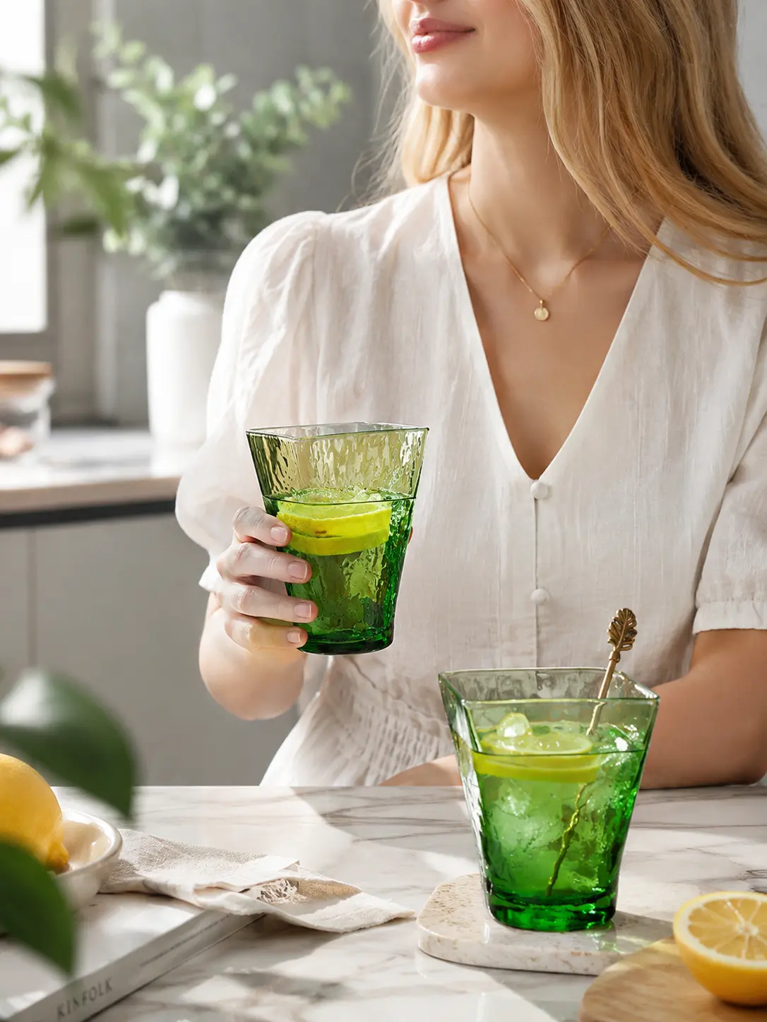 VERDANT WATER — Hand-Blown Green Glassware Collection detail 2