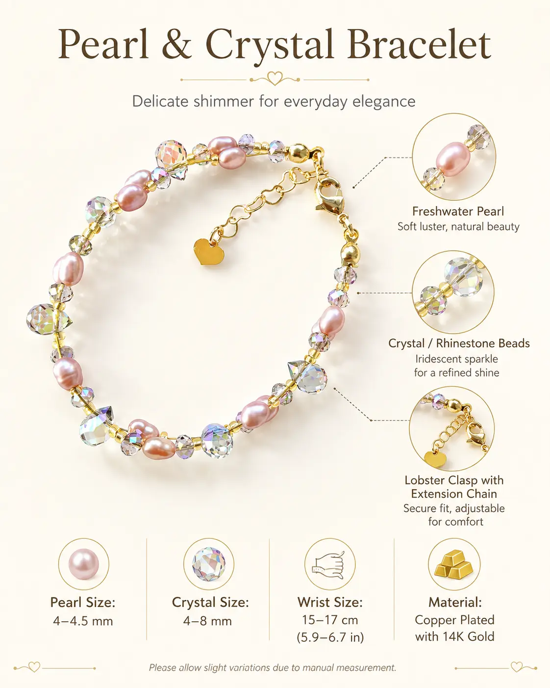 TRIJORA Blush Aurora Pearl & Crystal Bracelet detail 13