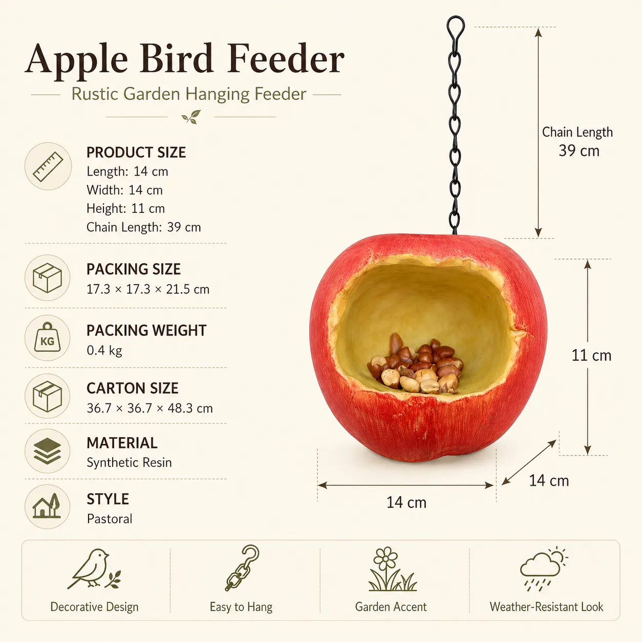 TRIJORA Apple Bird Feeder detail 5