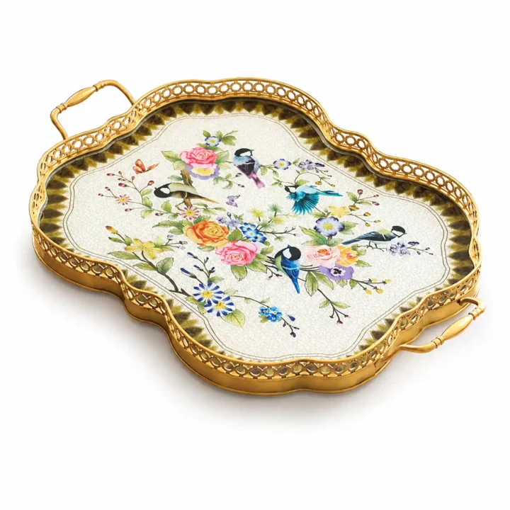 Blue Garden Birds Vintage Decorative Tray