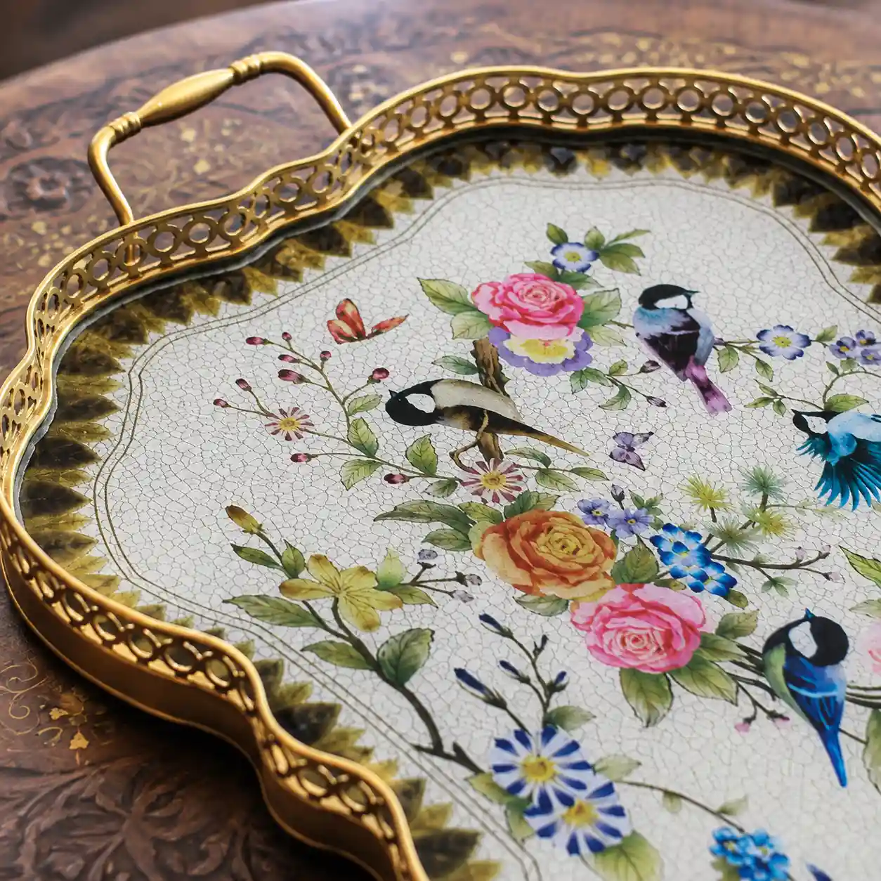 Blue Garden Birds Vintage Decorative Tray detail 5