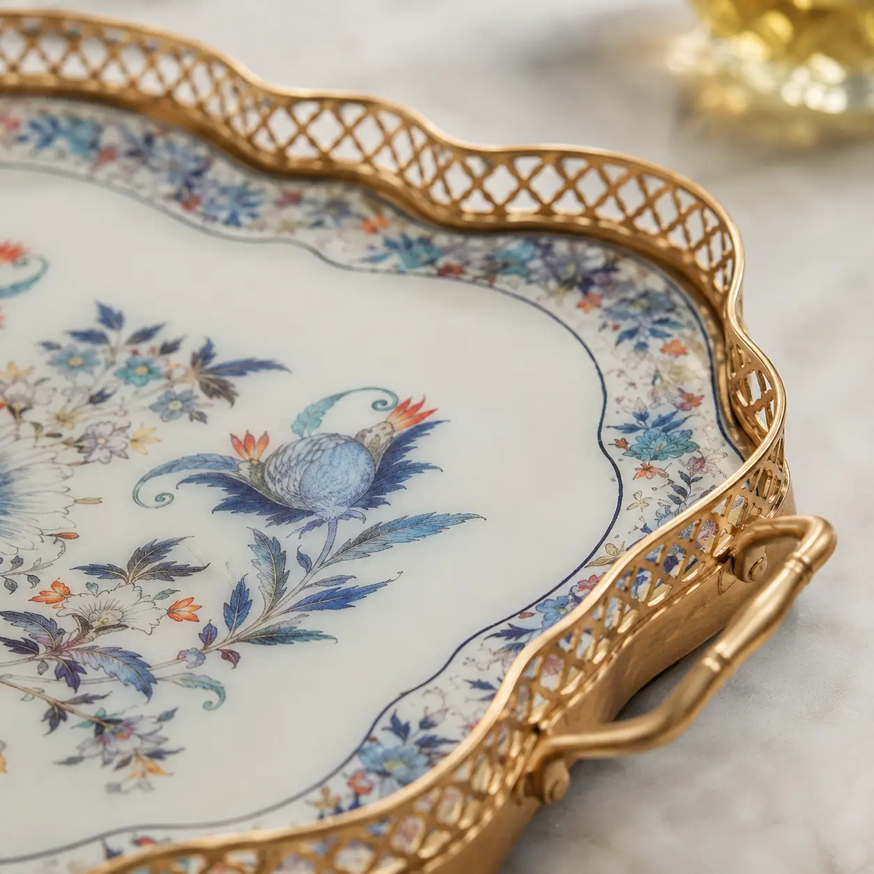Blue Peacock Botanical Vintage Tray detail 6